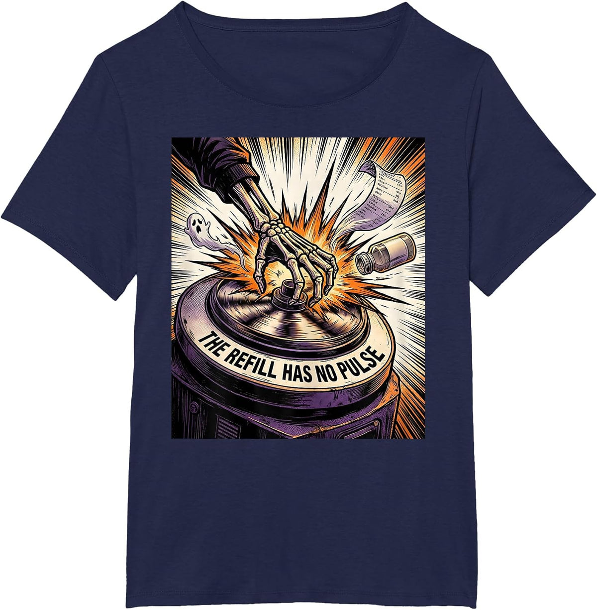 Women's The Refill Has No Pulse Funny Pharmacy Tech Halloween T-Shirt - Navy Blue