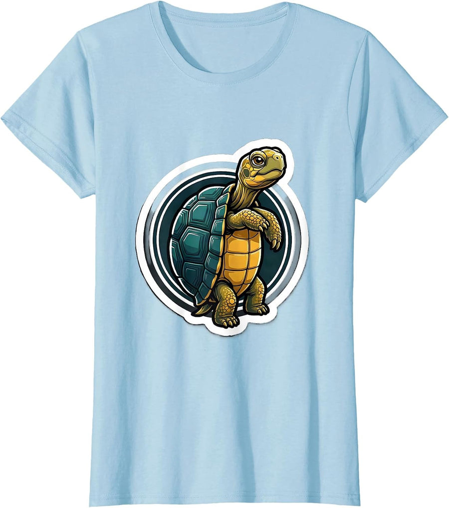 Women's Sealed Tortoise Sticker Badge Turtle Lover Pet Owner Humor T-Shirt - Baby Blue