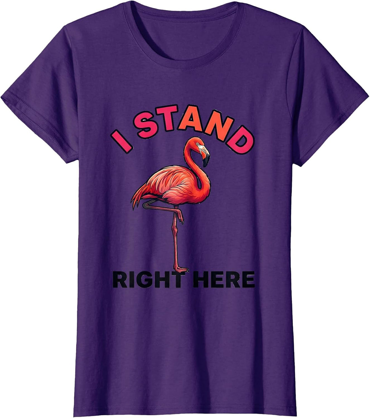 Women's I Stand Right Here Funny Flamingo Bird Lover Summer Vacation T-Shirt - Purple