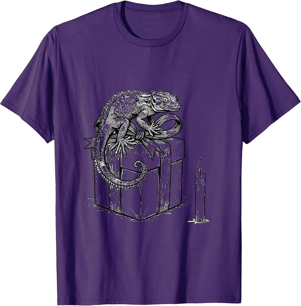 Crested Gecko Gift Box Line Art Reptile Keeper Christmas T-Shirt - Purple