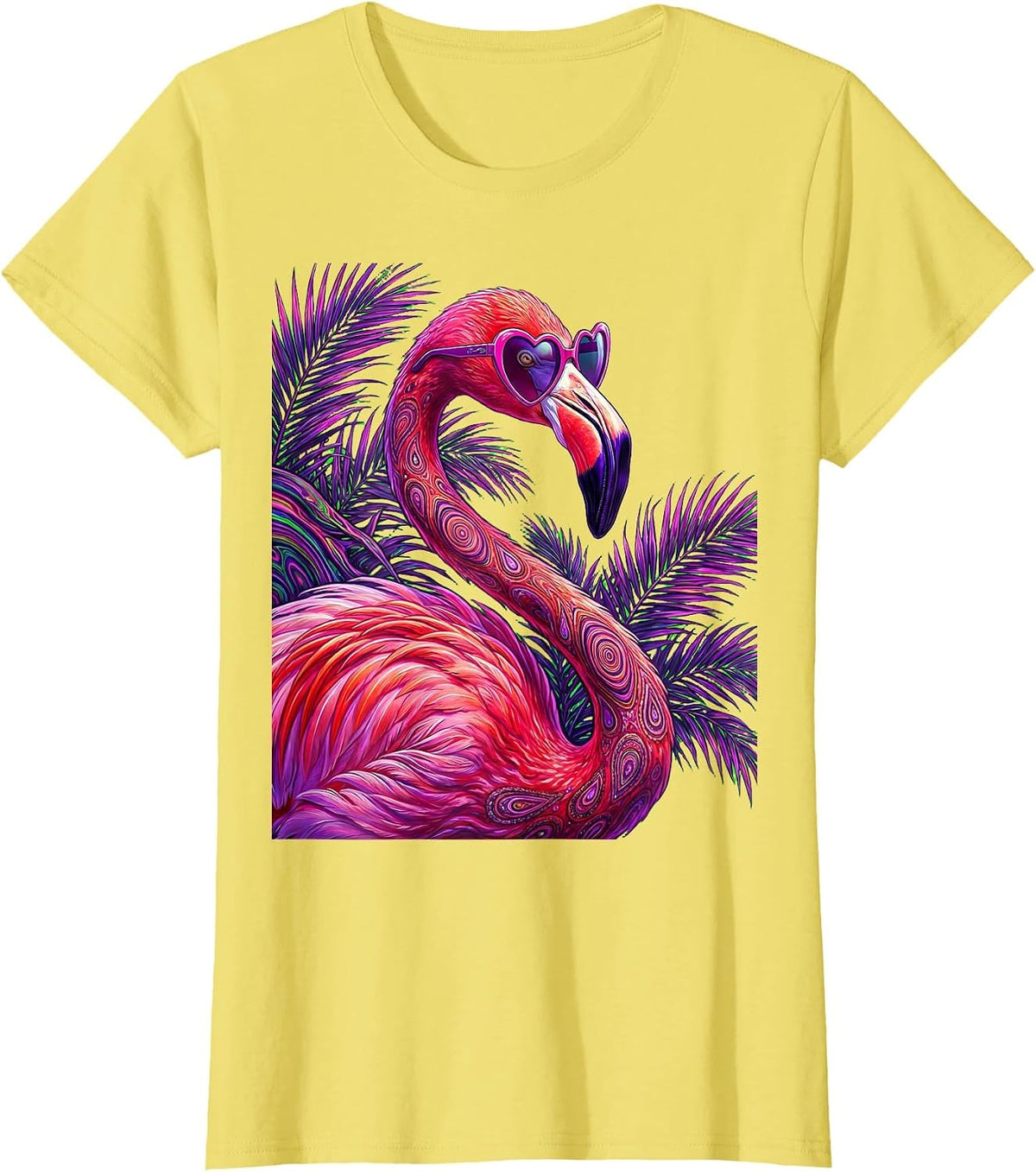Neon Flamingo Sunglasses Retro 80s Design T-Shirt - Lemon Yellow