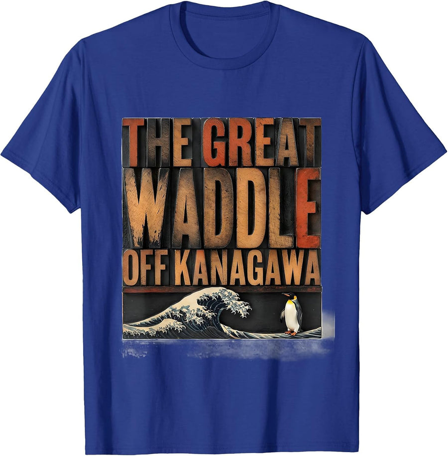 The Great Waddle off Kanagawa Funny Japanese Art Animal T-Shirt - Royal Blue