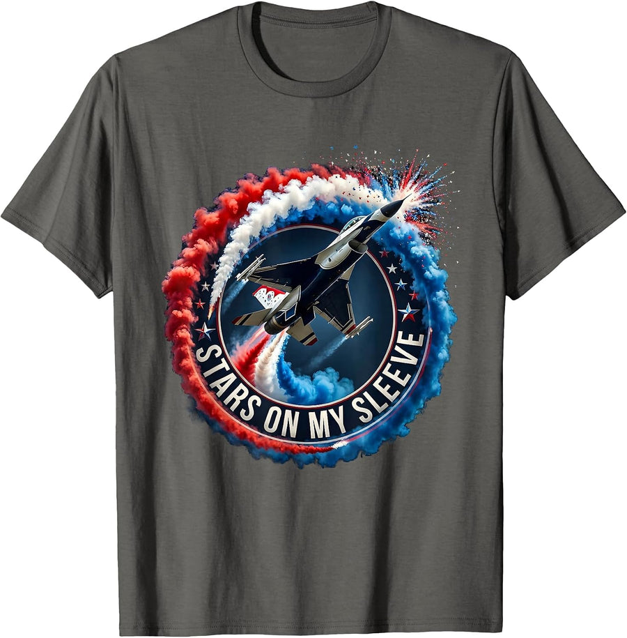 Stars on My Sleeve American Flag Patriotic Design T-Shirt - Asphalt Grey