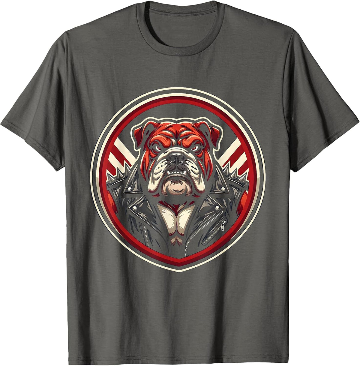 Bulldog Biker Spiked Leather Jacket Graphic T-Shirt - Asphalt Grey