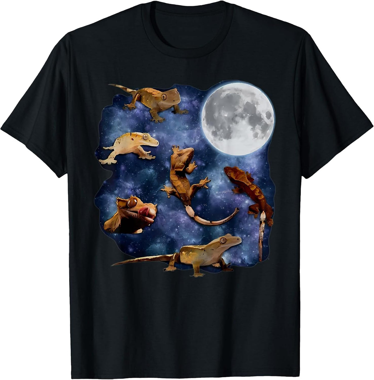 Crested Gecko Moon Retro Reptile Mom Dad Breeder Lover T-Shirt - Black