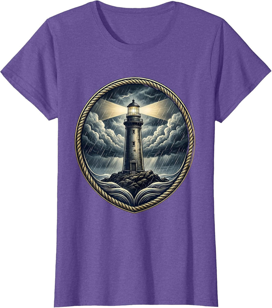 Social Worker Lighthouse Storm Graphic T-Shirt - Purple Heather
