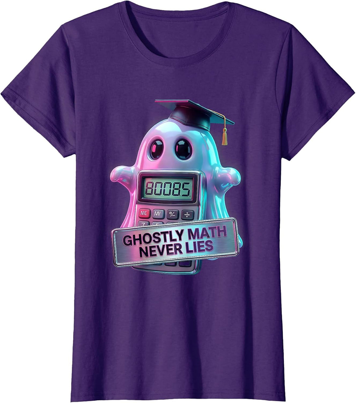 Women's Halloween Teacher Ghost Calculator Math Design T-Shirt - Purple