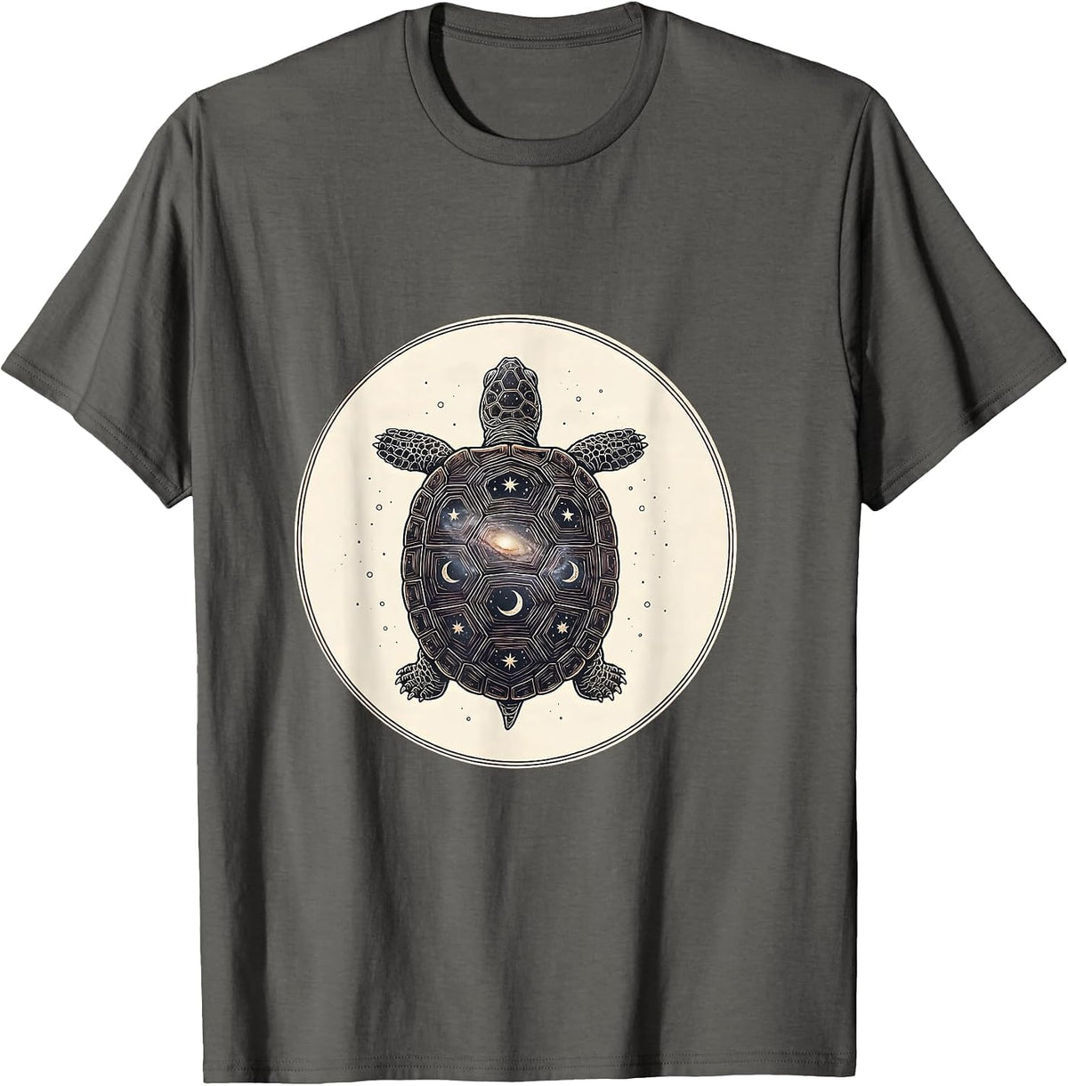 Cosmic Turtle Galaxy Shell Universe Design T-Shirt - Asphalt Grey