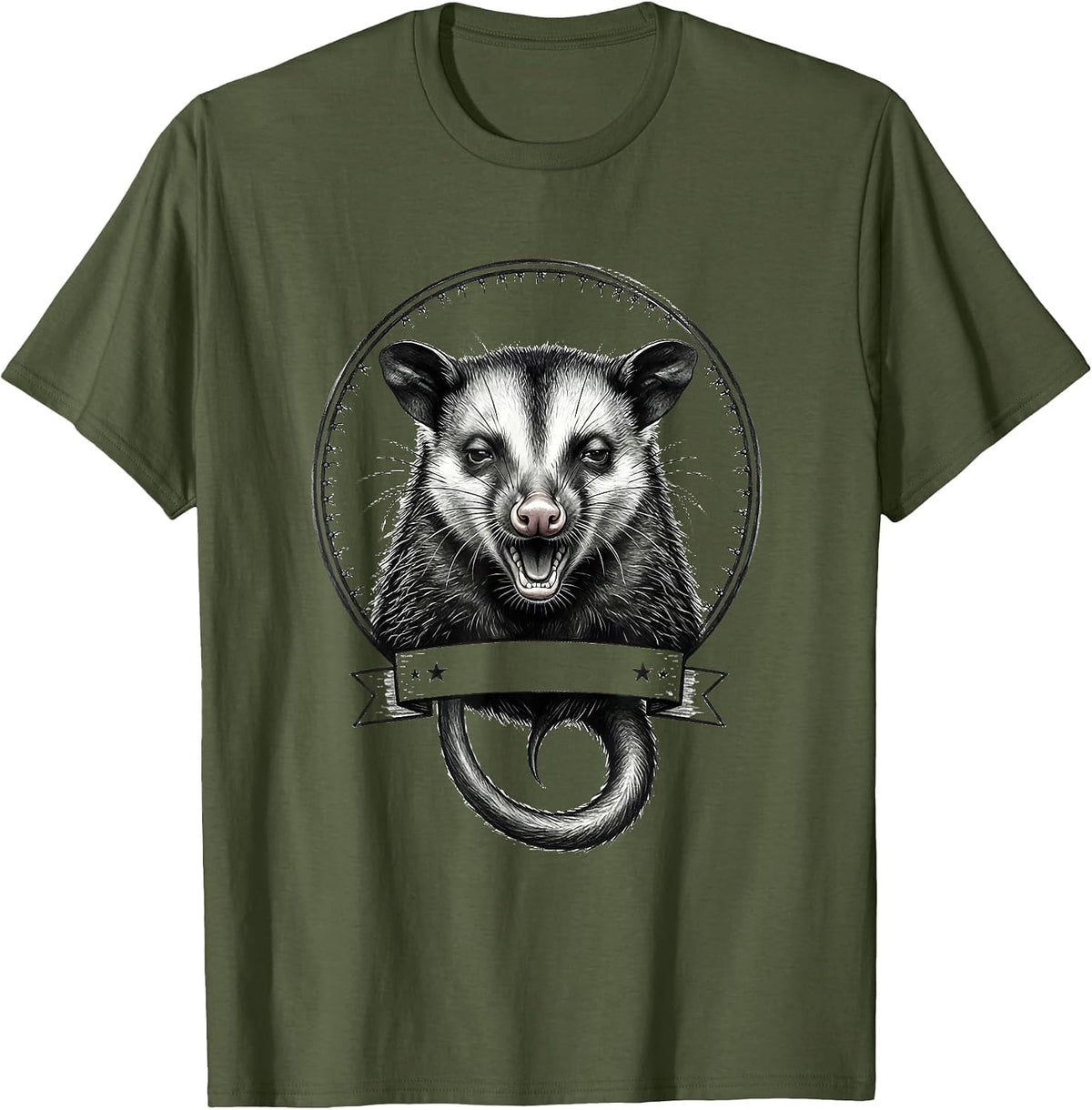 Symmetric Opossum Hissing Minimalist Meme Humor T-Shirt - Olive Green
