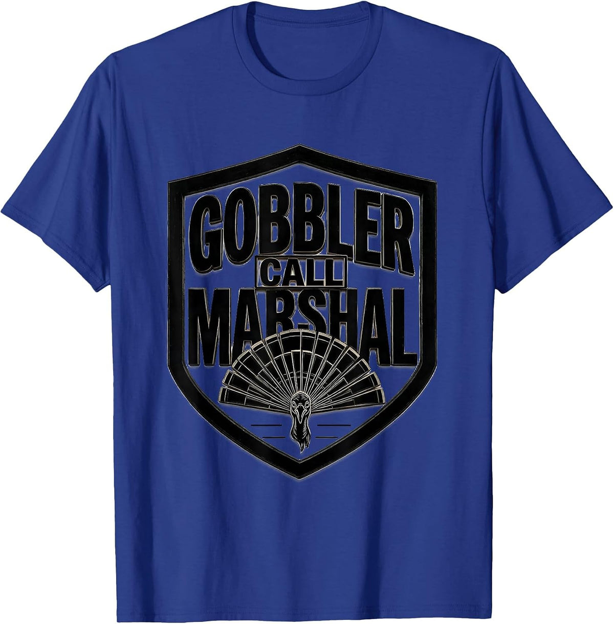 Gobbler Call Marshal Wood Type Letterpress Turkey Hunting T-Shirt - Royal Blue