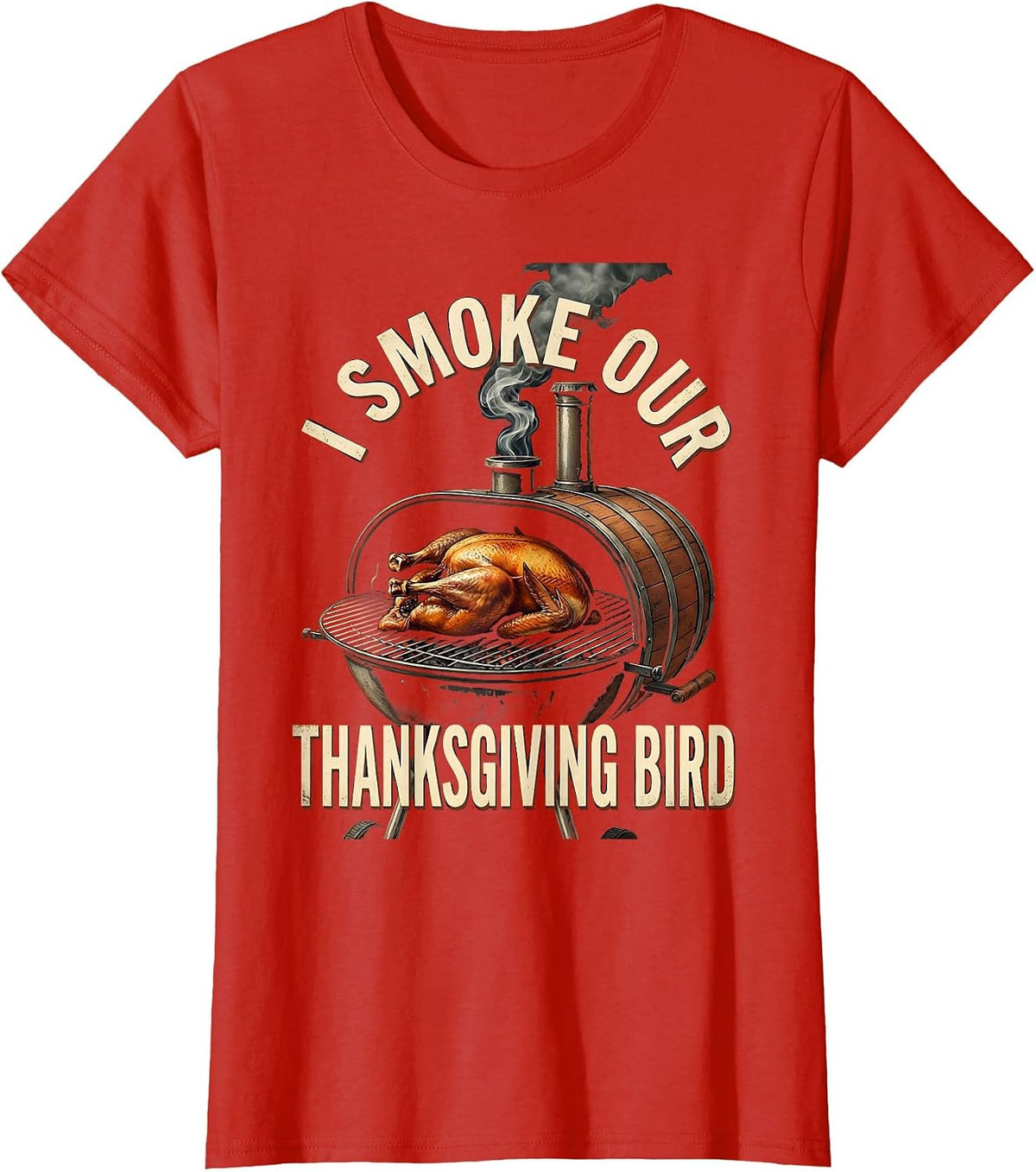 I Smoke Our Thanksgiving Bird Vintage BBQ Pitmaster T-Shirt - Red
