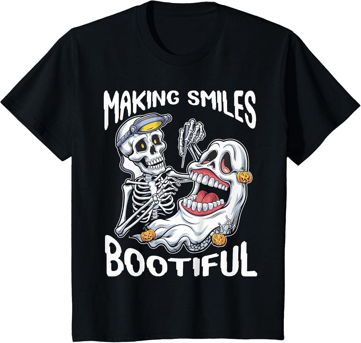 Making Smiles Bootiful Funny Ghost Dentist Halloween Dental T-Shirt - Black