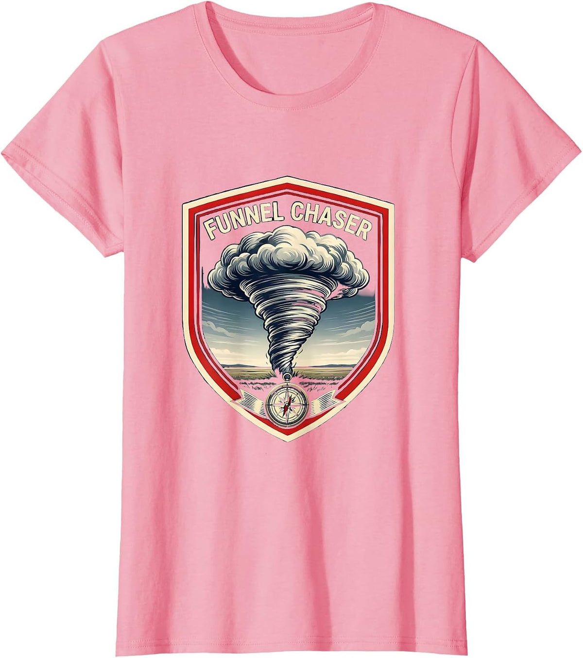 Women's Funnel Chaser Emblem Storm Chaser Meteorology Enthusiast T-Shirt - Pink