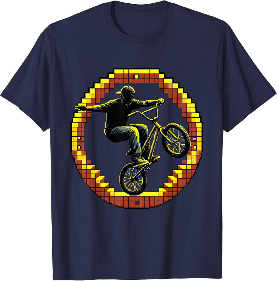 Gen X BMX Wheelie Rider Graphic Tee T-Shirt - Navy Blue