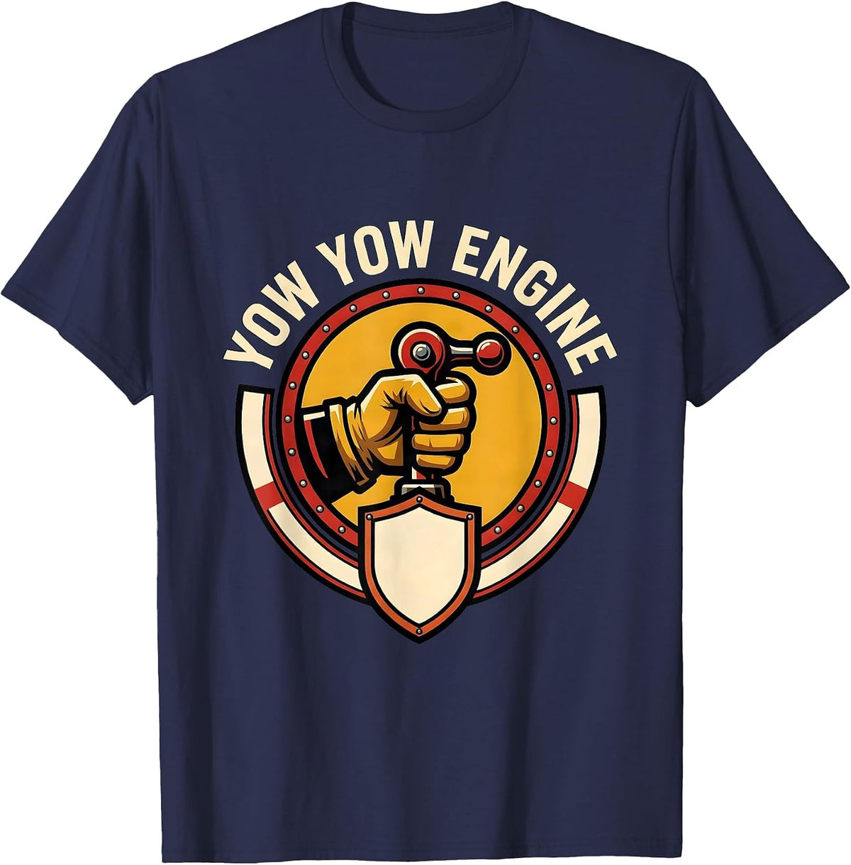 Men's Yow Yow Engine Funny Firefighter Humor Badge Emblem T-Shirt - Navy Blue