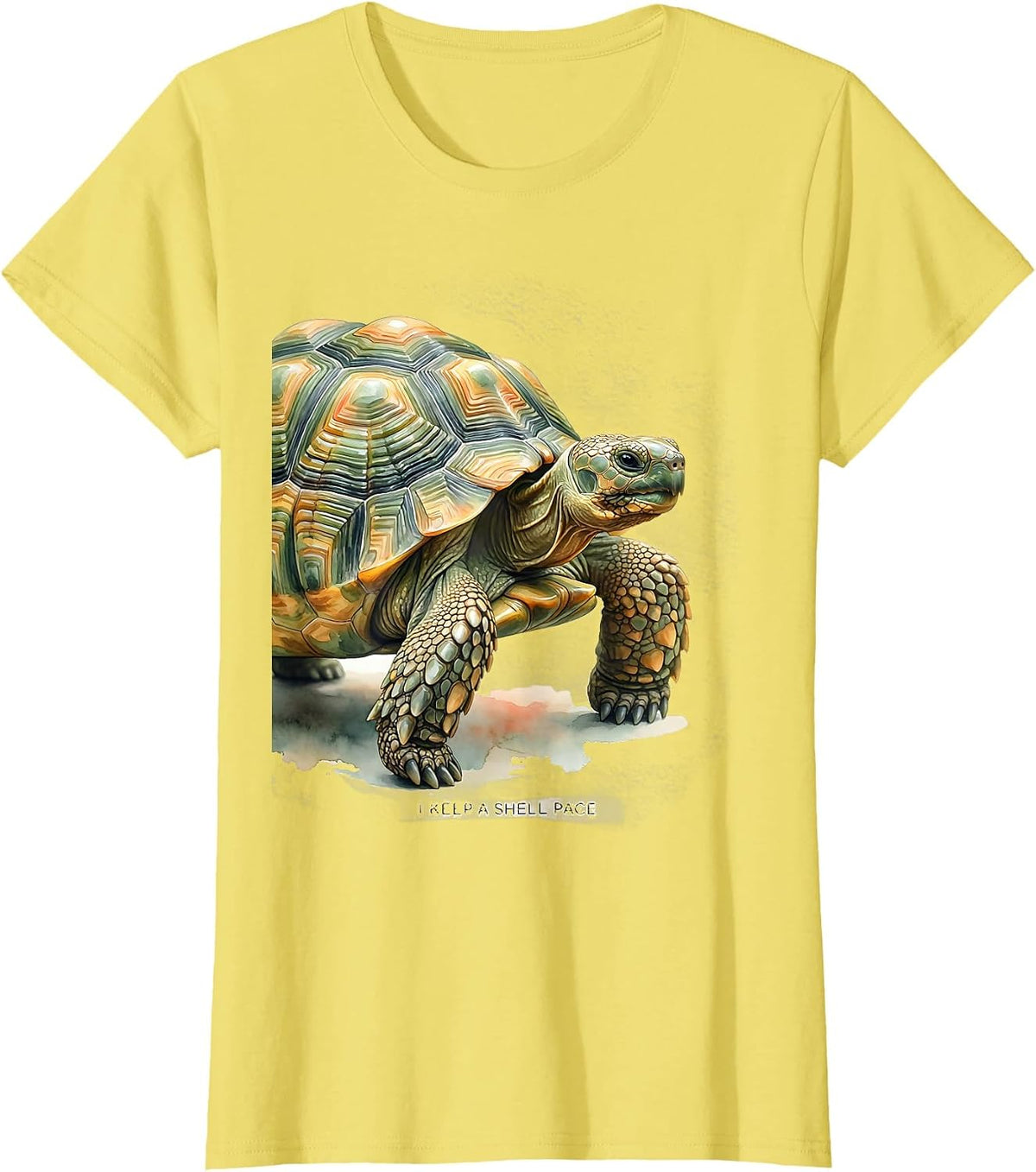 Women's I Keep A Shell Pace Funny Turtle Lover Pet Owner Humor T-Shirt - Lemon Yellow