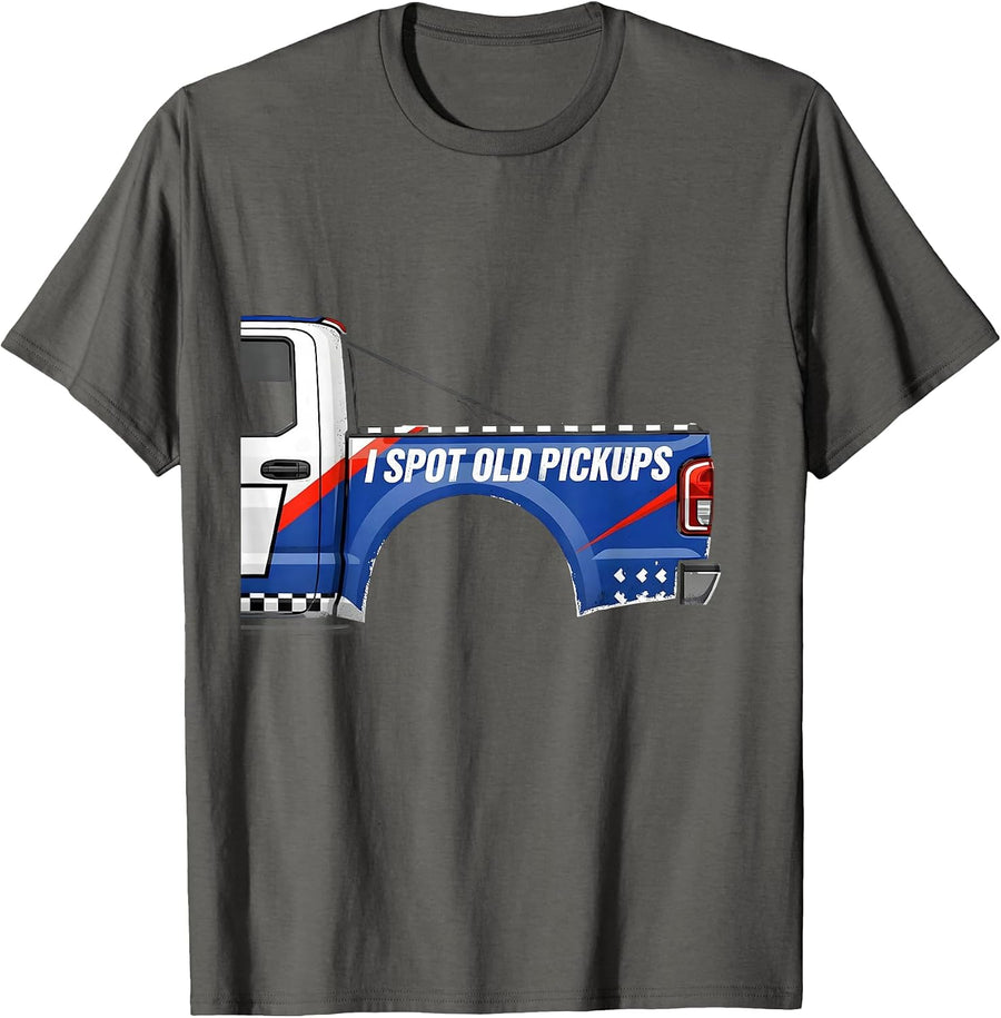 I Spot Old Pickups Racing Livery Graphic Trucker Driver T-Shirt - Asphalt Grey