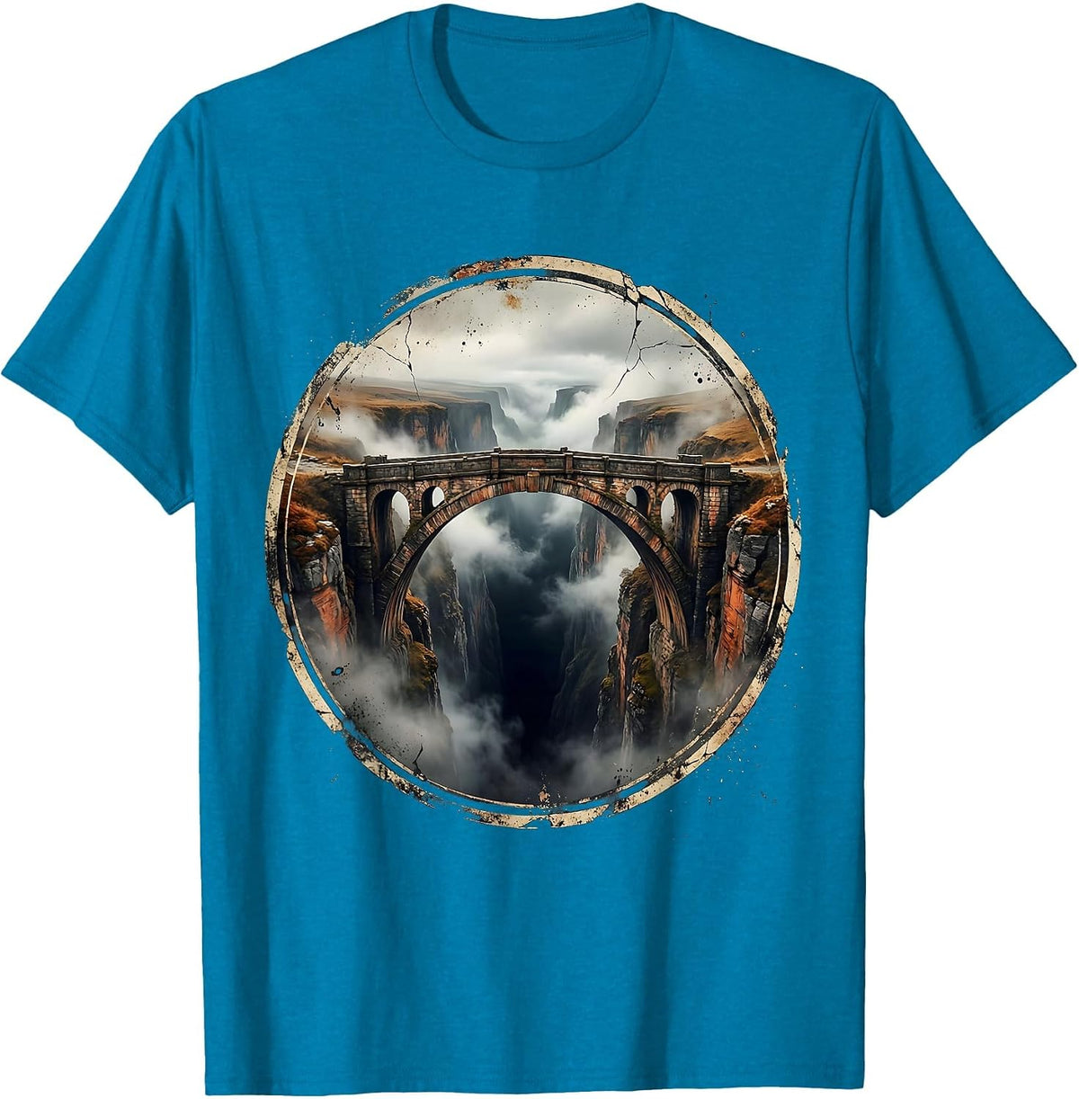 Faith Over Fear Bridge Emerging From Fog Design T-Shirt - Sapphire Blue