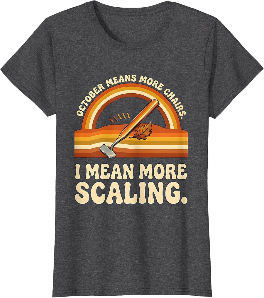 Women's October Means More Chairs Dental Hygienist Retro 70s T-Shirt - Dark Heather Grey