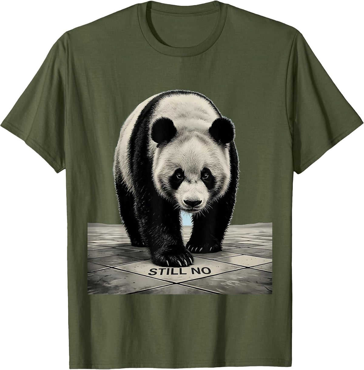 Men's Still No Minimalist Panda Bear Animal Humor Novelty T-Shirt - Olive Green