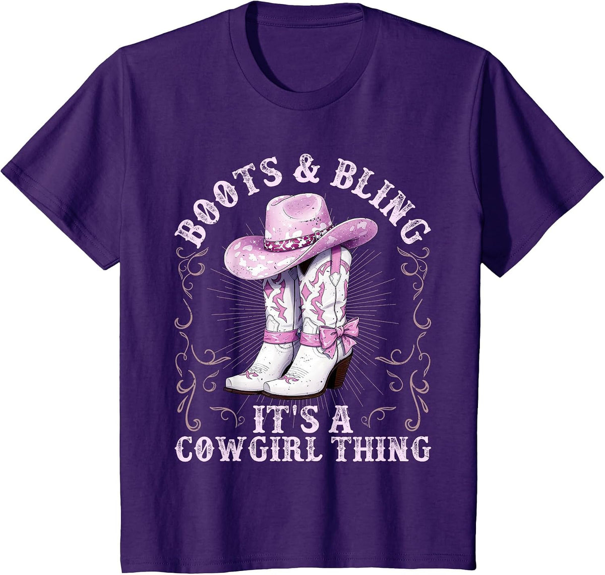 Boots and Bling It’s A Cowgirl Thing Western Rodeo Cowgirls T-Shirt - Purple