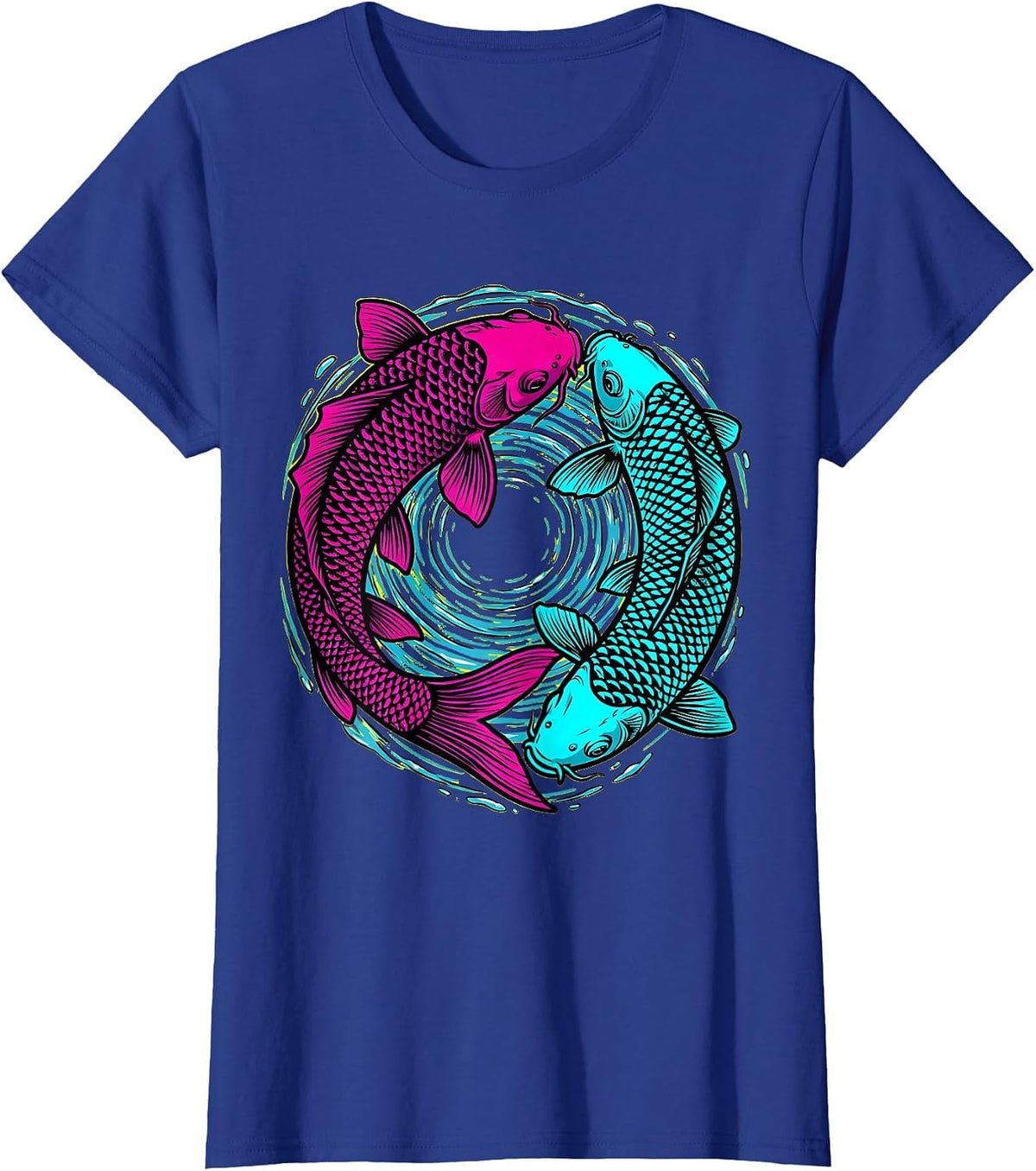 Women's Twin Day Matching Koi Fish Circling Design T-Shirt - Royal Blue