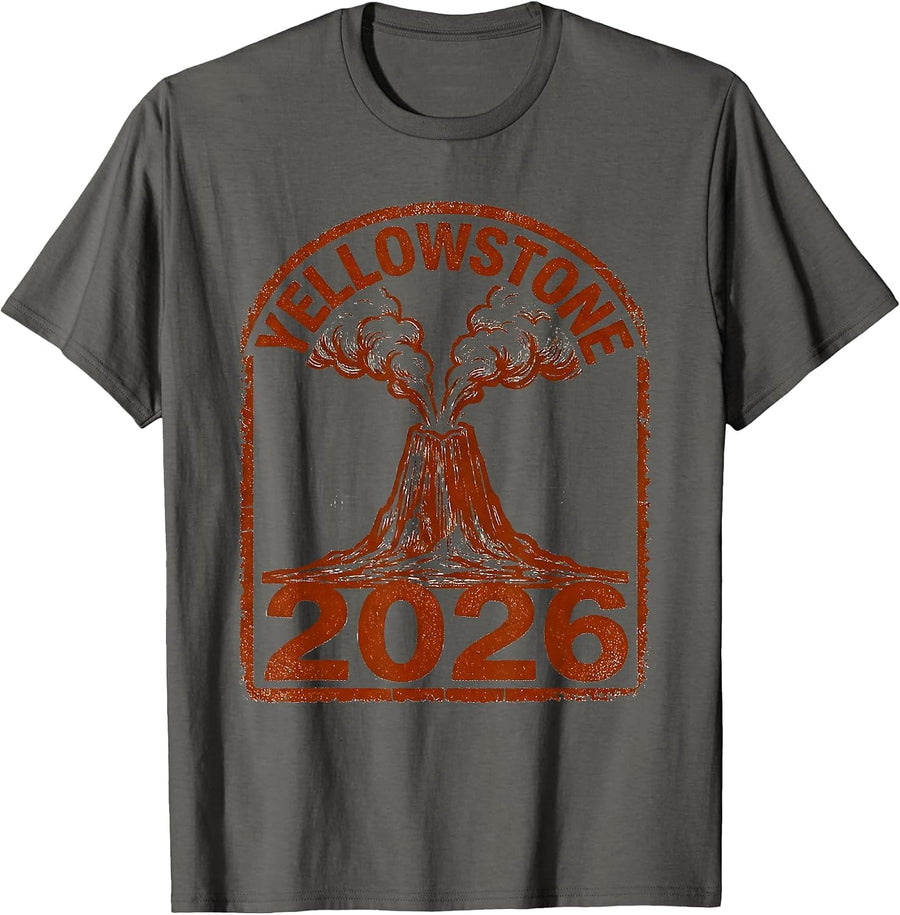 YELLOWSTONE 2026 Vintage Rubber Stamp National Park Souvenir T-Shirt - Asphalt Grey