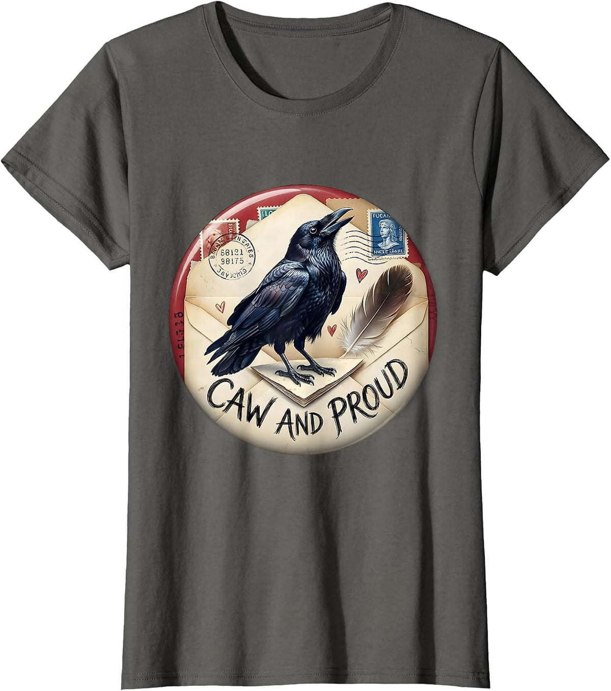 Women's Caw And Proud Crow Lover Graphic Design T-Shirt - Asphalt Grey
