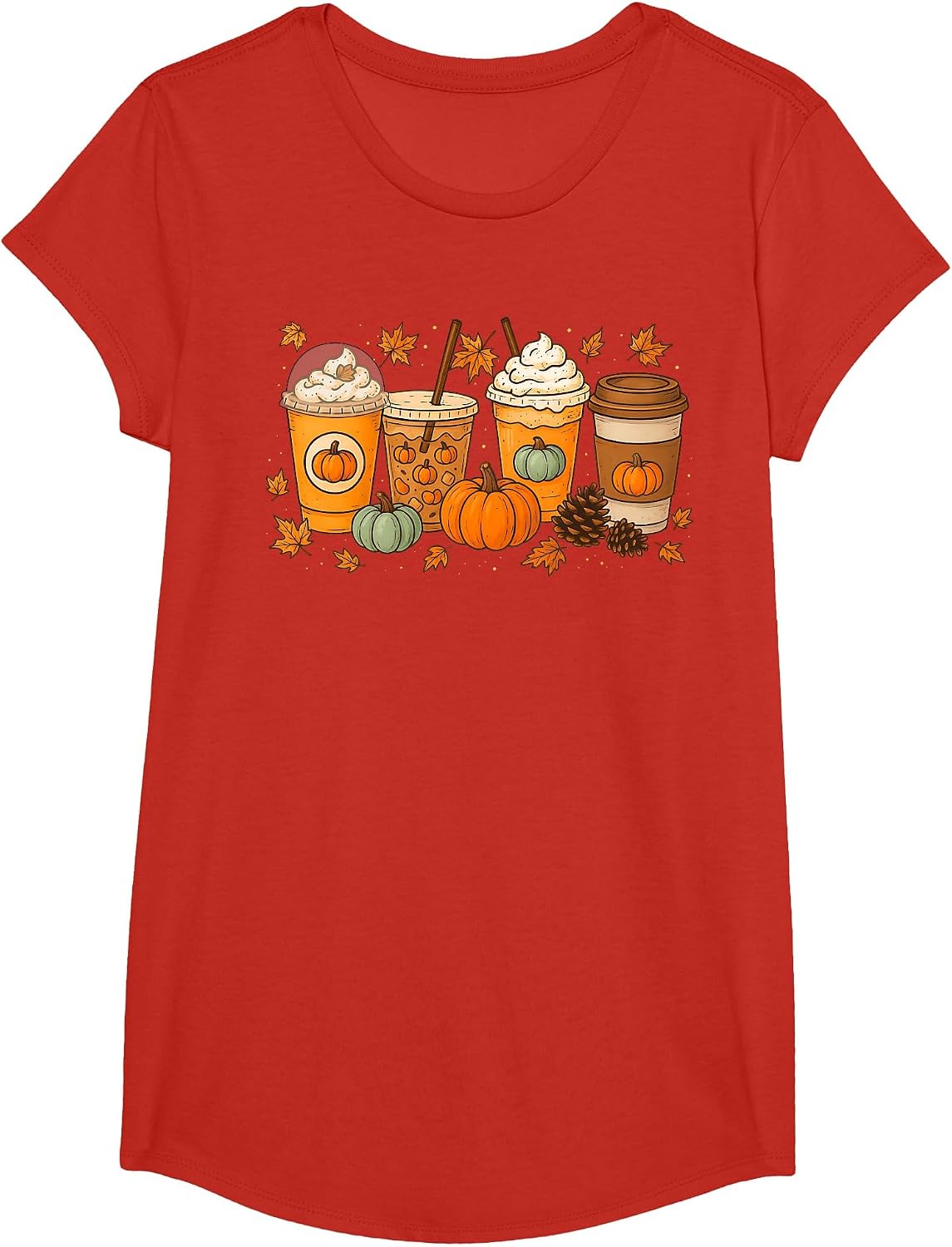 Coffee Pumpkin Latte Spice Coffee Love Fall Season Halloween T-Shirt - Girls Red