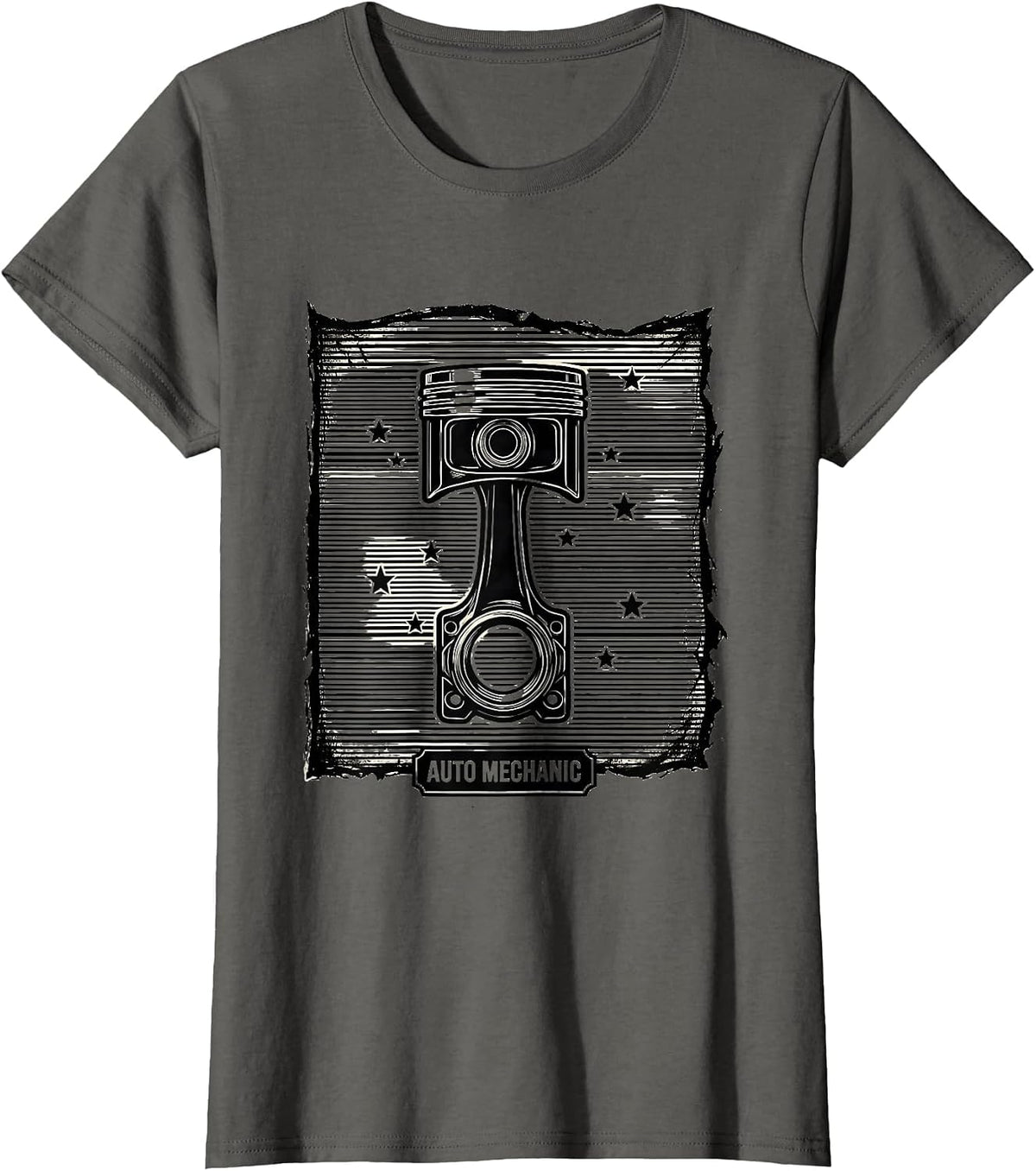 Women's Auto Mechanic Patriotic Flag Line Art Car Mechanic Gift T-Shirt - Asphalt Grey