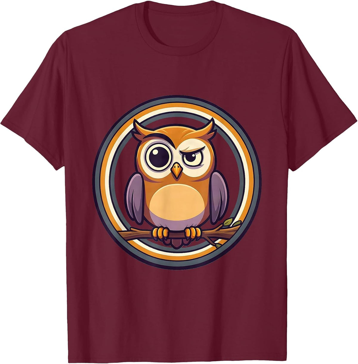 Derpy Confused Owl Tilted Head Funny Bird Art T-Shirt - Burgundy