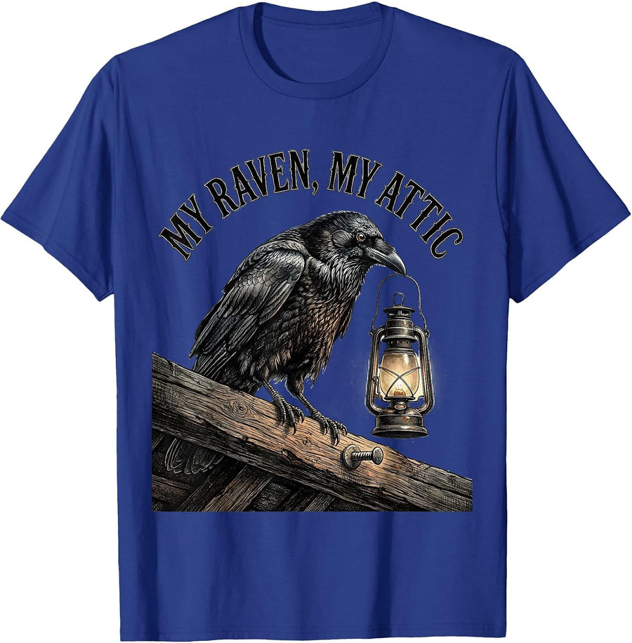 My Raven, My Attic Vintage Gothic Dark Humor Crow Lover T-Shirt - Royal Blue