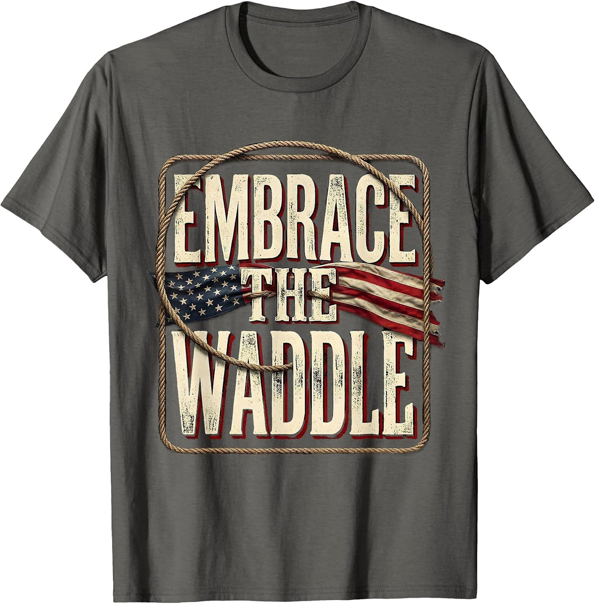 Embrace the Waddle Penguin Graphic Design T-Shirt - Asphalt Grey
