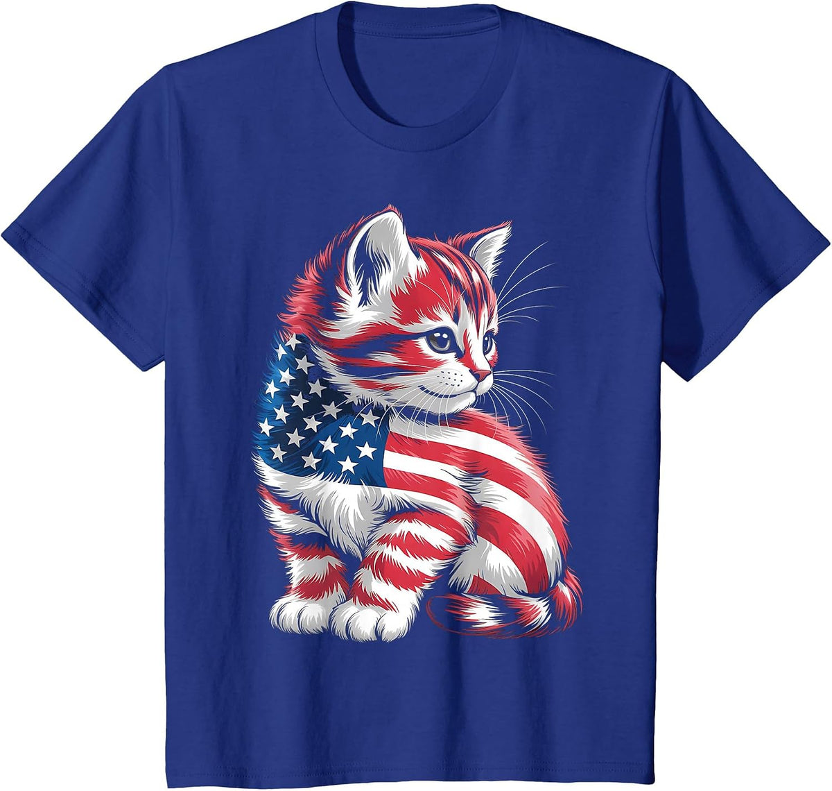 Memorial Day Cat and Independence Day Pride 4th of July Cat T-Shirt - Royal Blue