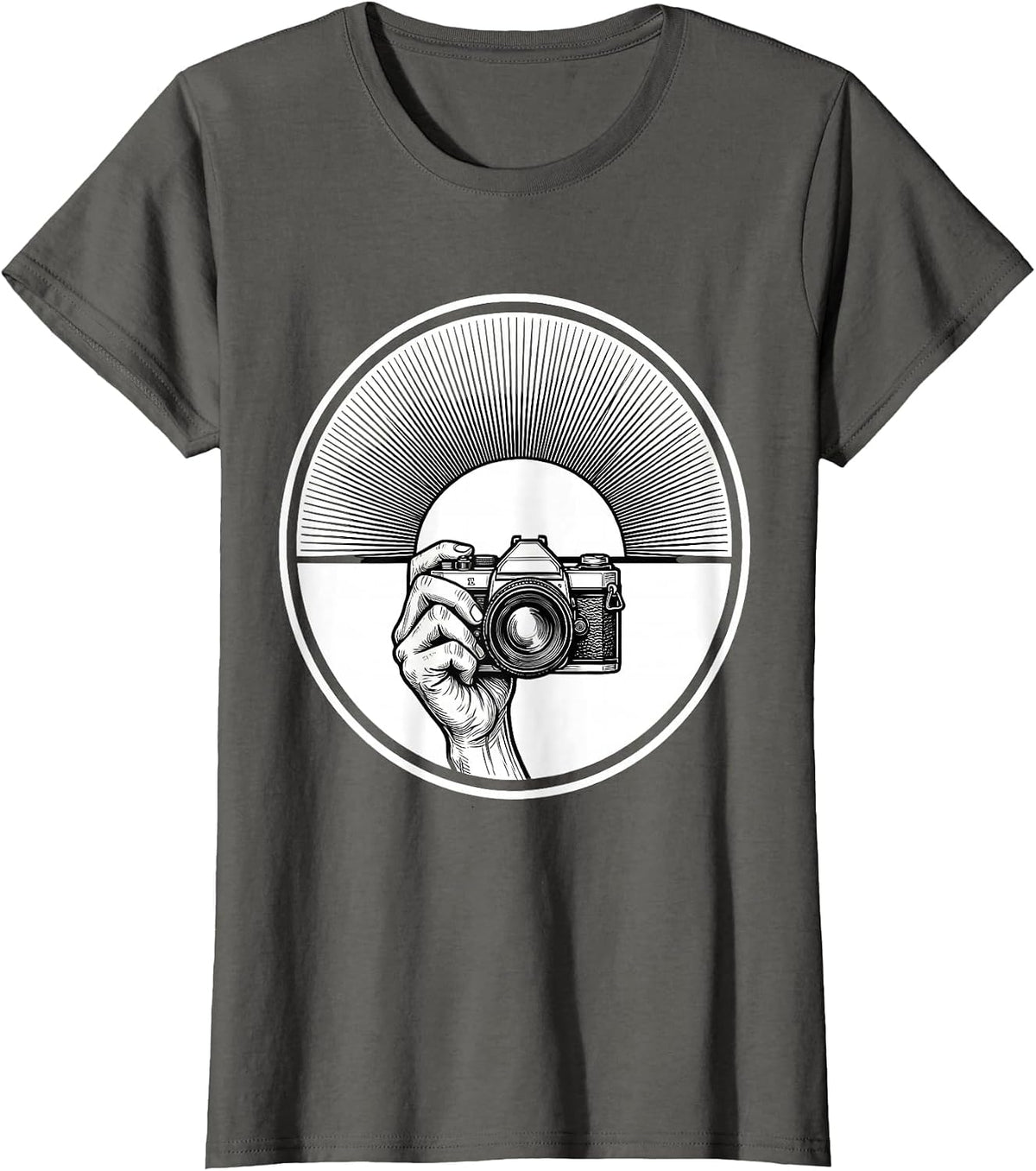 Women's Hand Reaching Camera Toward Sunset Photography Art T-Shirt - Asphalt Grey