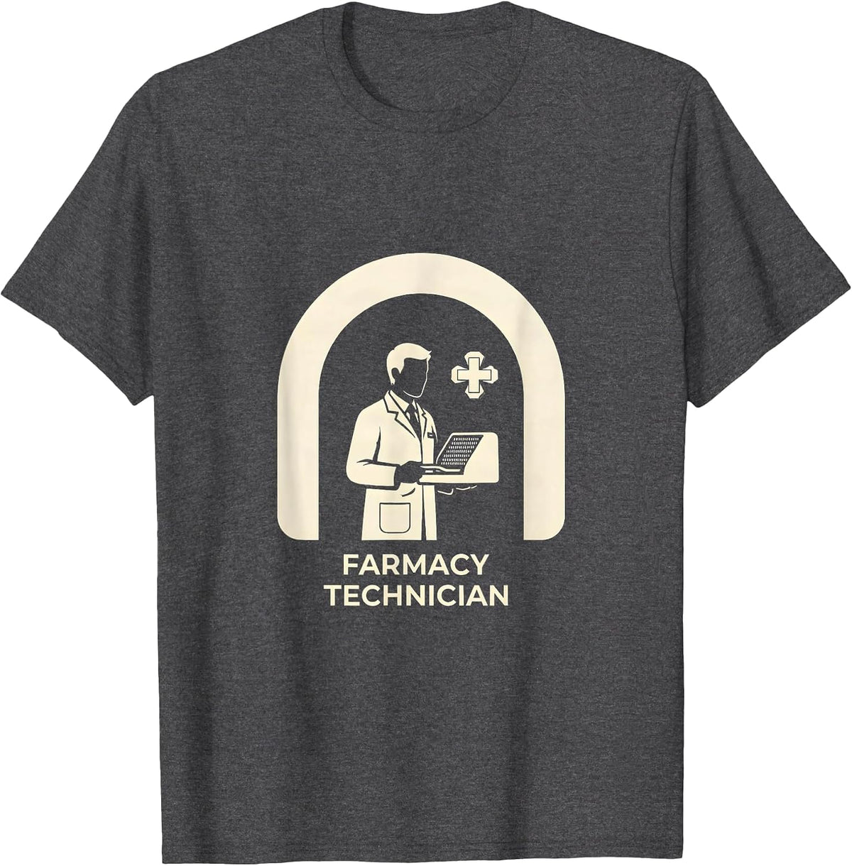 Men's Farmacy Technician Funny Pharmacy Tech Pun Workplace Humor T-Shirt - Dark Heather Grey