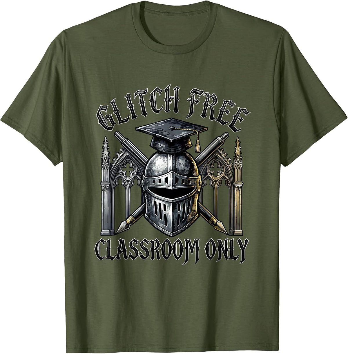 Men's Glitch Free Classroom Technology Gaming Teacher T-Shirt - Olive Green