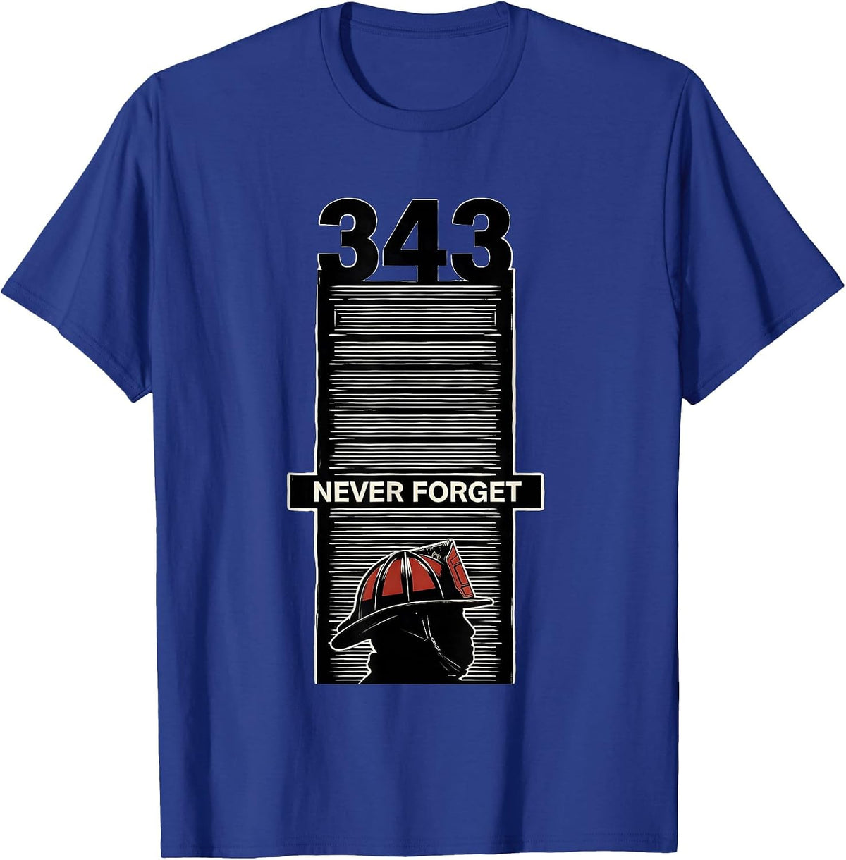Men's Never Forget 343 Scratchboard Firefighter Memorial Tribute T-Shirt - Royal Blue