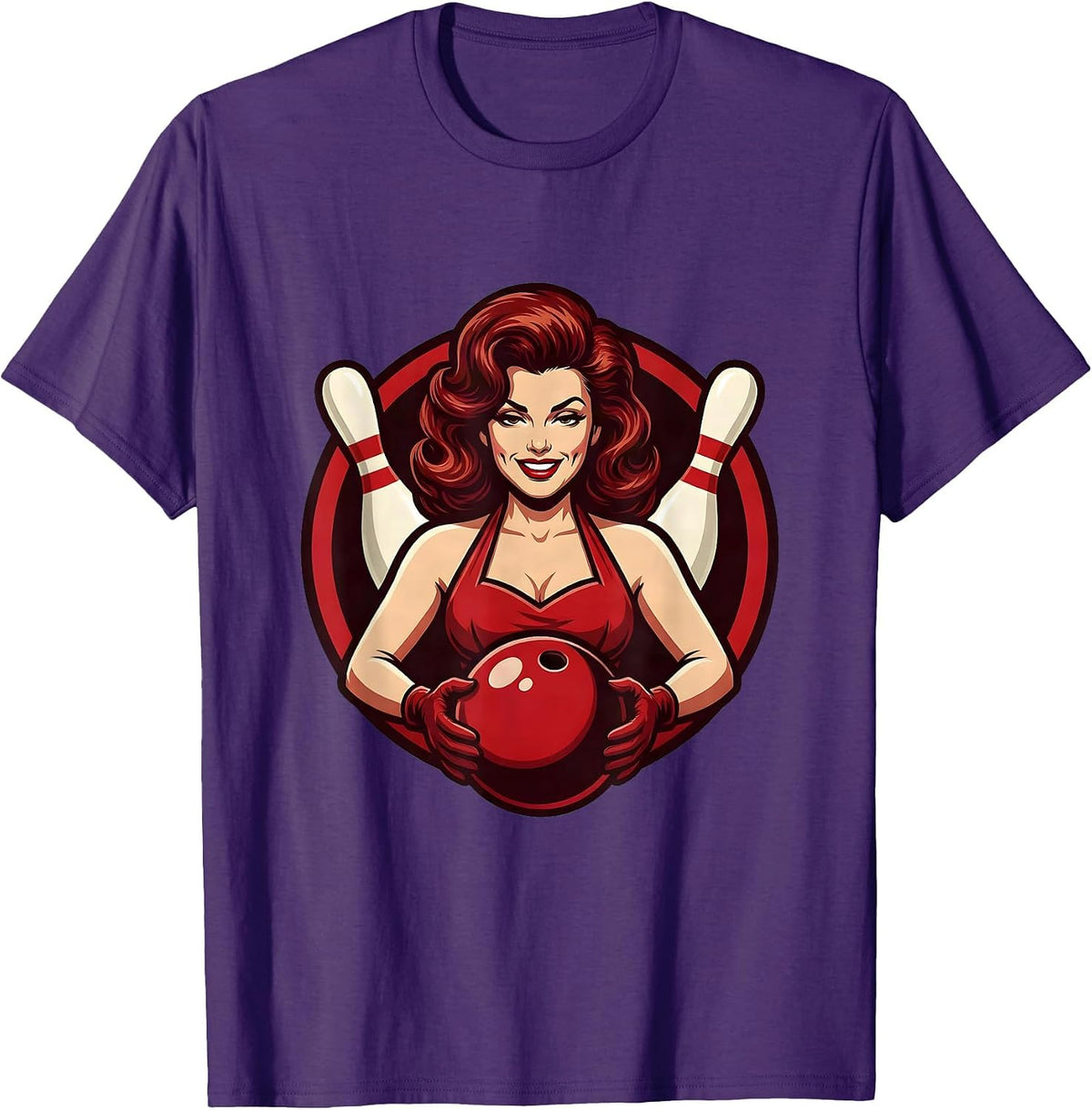 Men's Retro Pin-Up Bowling Illustration Design T-Shirt - Purple