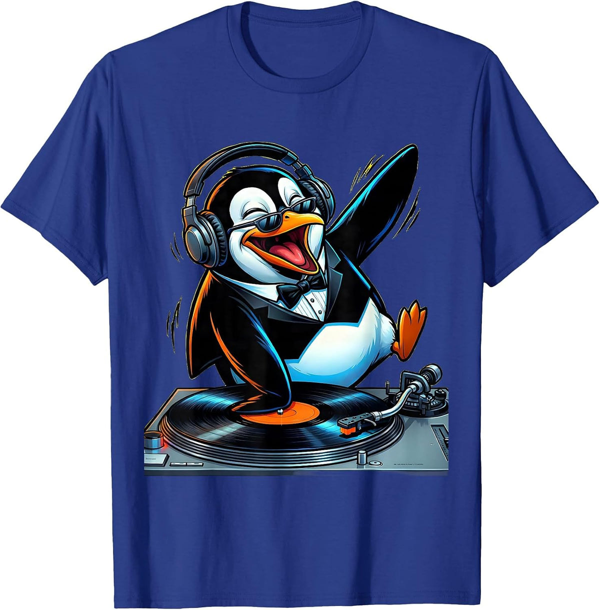 Men's Penguin DJ Spinning Records Turntable Graphic T-Shirt - Royal Blue