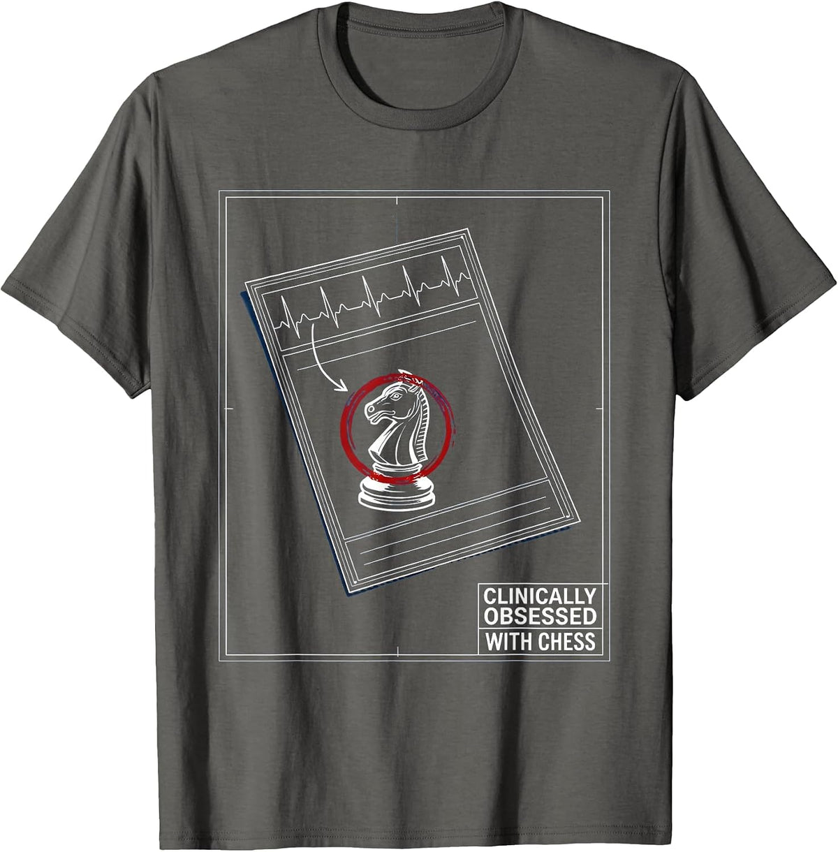 Clinically Obsessed With Chess Blueprint Chess Lover T-Shirt - Asphalt Grey