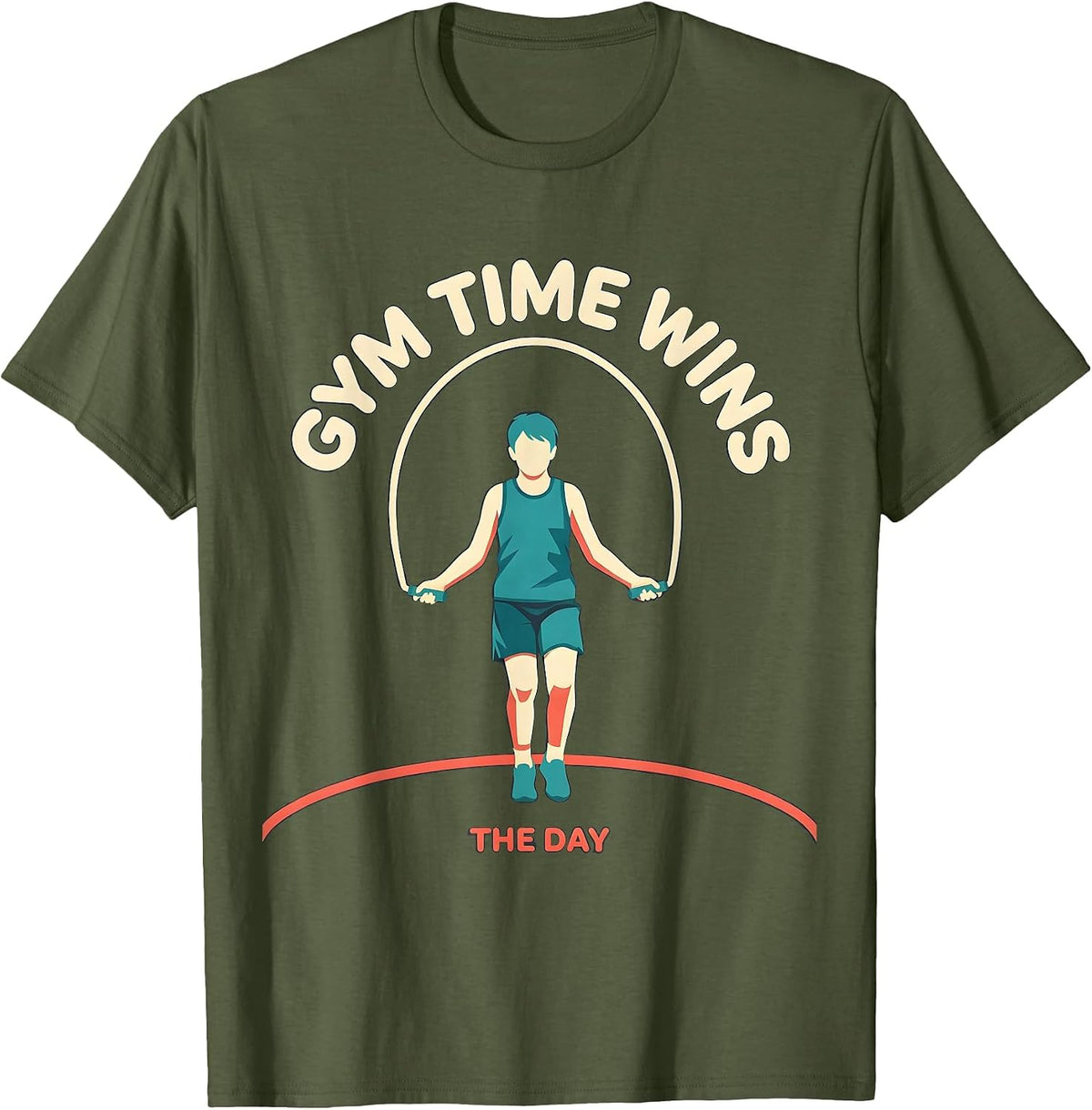 Gym Time Wins The Day Funny PE Teacher Back To School T-Shirt - Olive Green