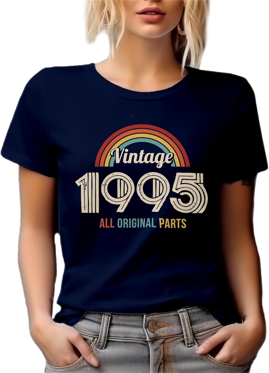 Vintage 1995, All Original Parts feat. a Rainbow Graphic Tshirt - Navy Blue