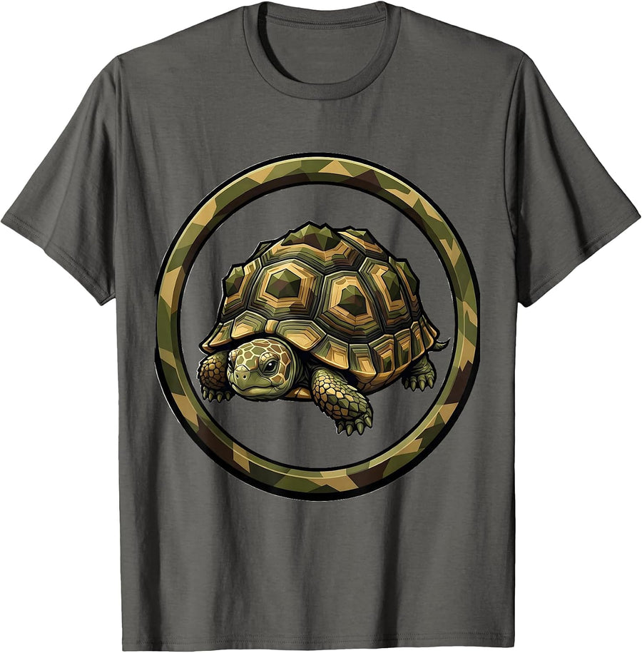 Baby Turtle Camo Shell Cute Wildlife Graphic T-Shirt - Asphalt Grey