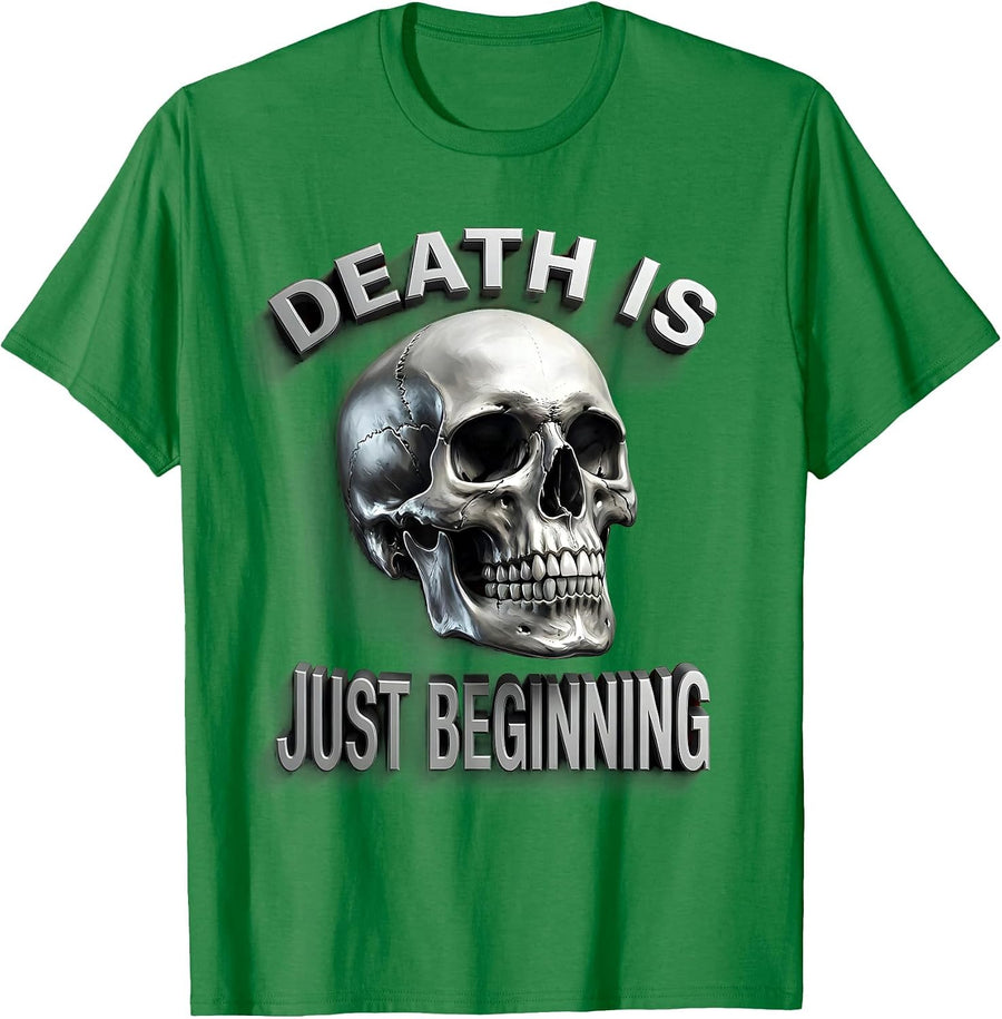 Men's Death Is Just Beginning Skull Graphic Design T-Shirt - Kelly Green