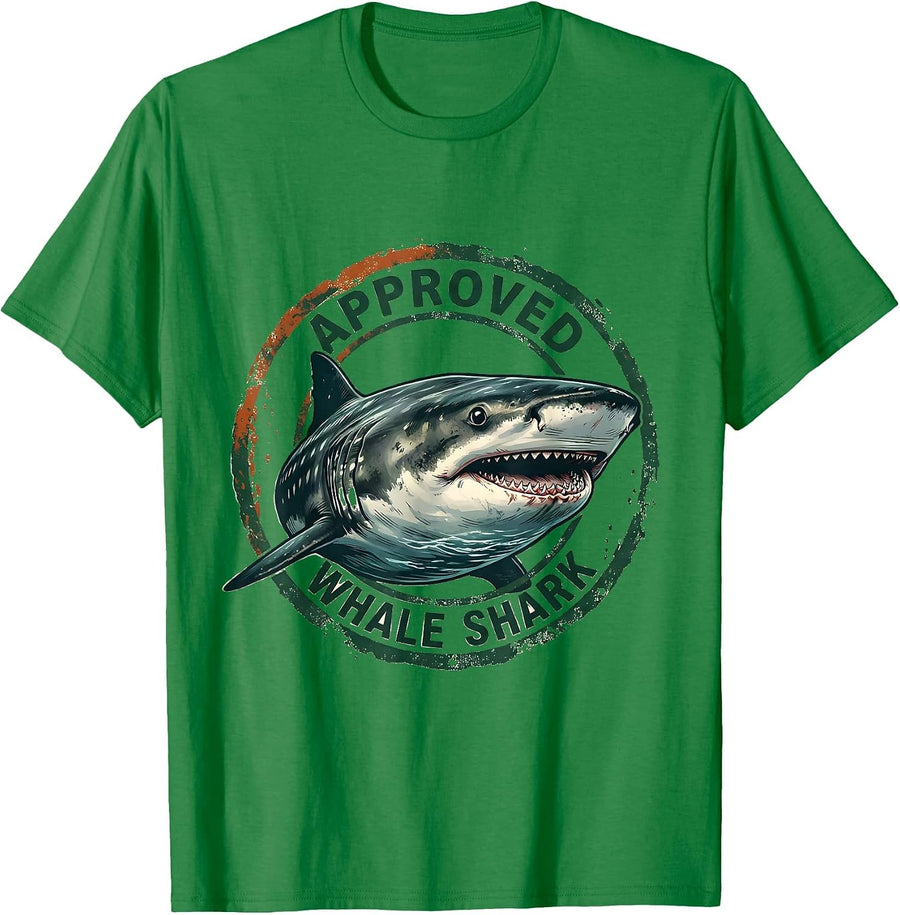 Men's Approved Whale Shark Vintage Funny Shark Lover Ocean T-Shirt - Kelly Green