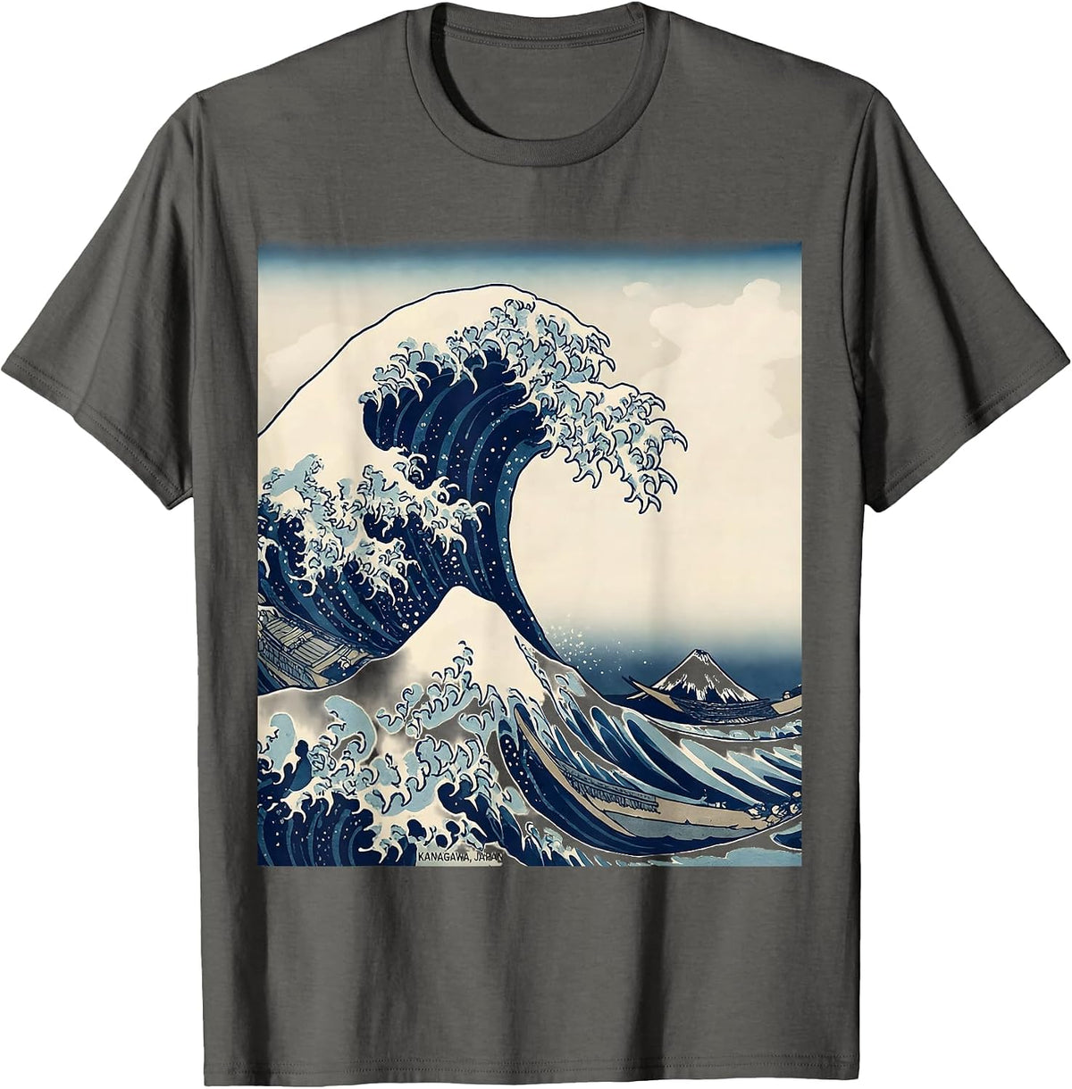 Kanagawa Japan Ukiyo-e Great Wave Art Tribute T-Shirt - Asphalt Grey
