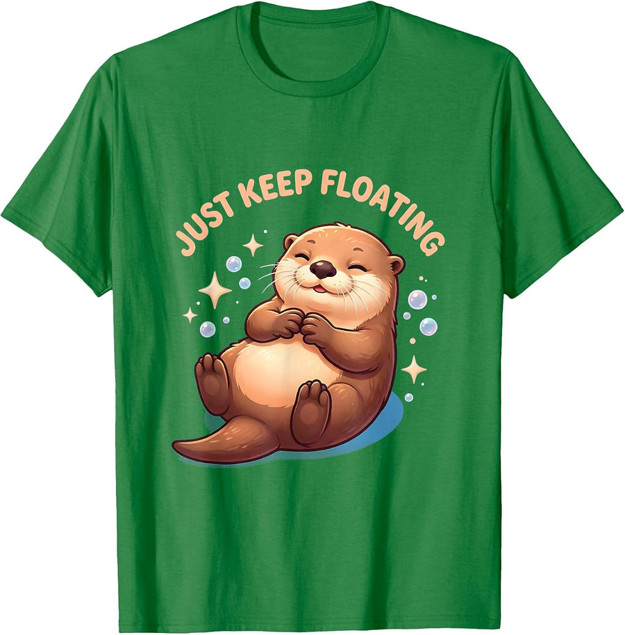 Men's Just Keep Floating Otter Graphic Design T-Shirt - Kelly Green