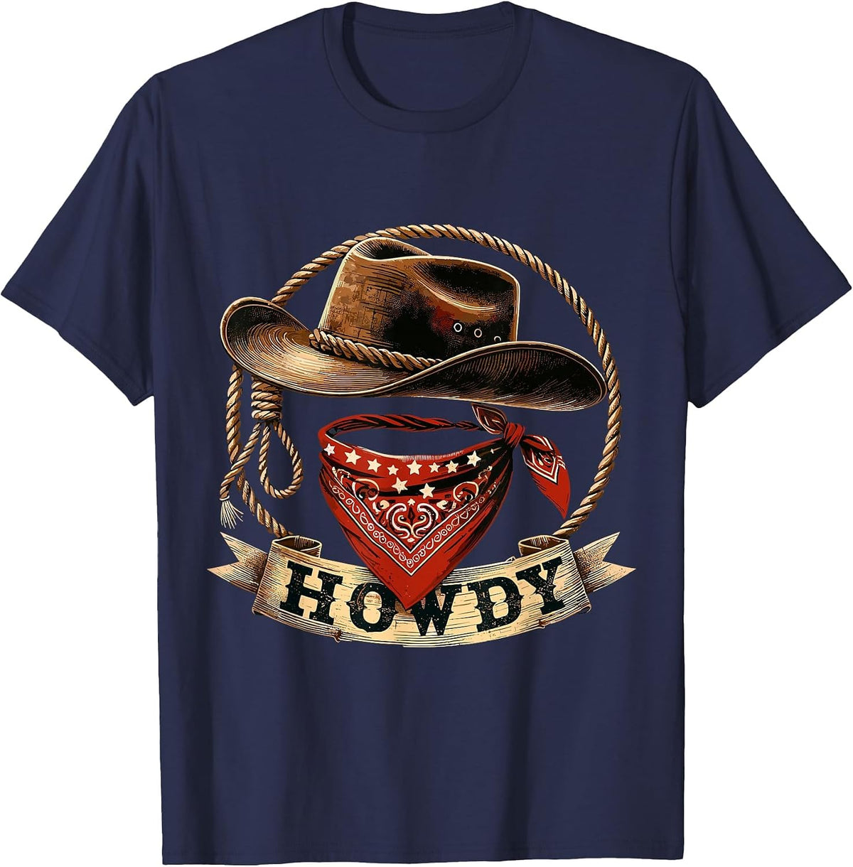 Howdy Western Cowboy Hat Rodeo T-Shirt - Navy Blue
