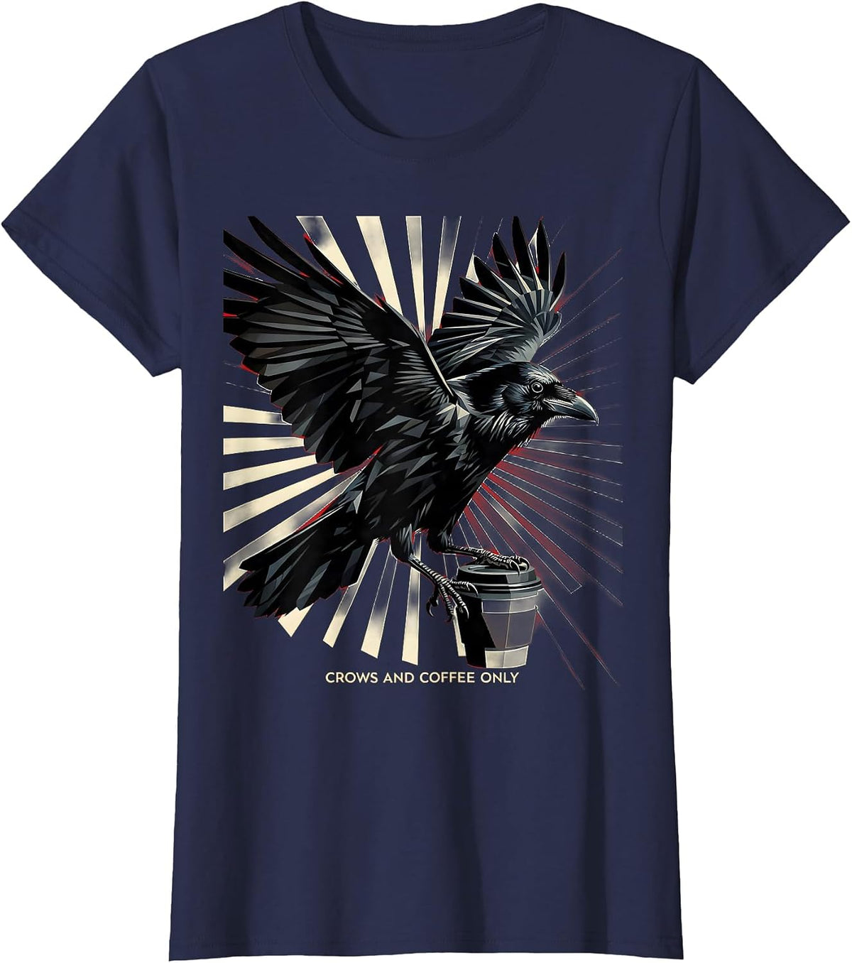 Women's Crows and Coffee Only Dark Bird Lover Design T-Shirt - Navy Blue